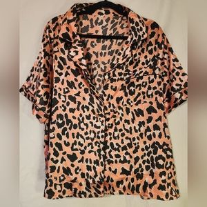 3x Pink lepard print silk pajamas set NWT